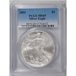 2004 AMERICAN SILVER EAGLE, PCGS MS-70 PERFECT