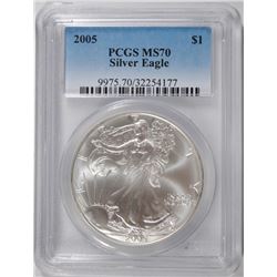 2005 AMERICAN SILVER EAGLE, PCGS MS-70 RARE LISTS IN PCGS PRICE GUIDE AT $700.00