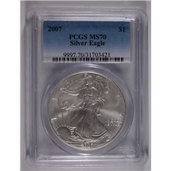 2007 AMERICAN SILVER EAGLE, PCGS MS-70 PERFECT!