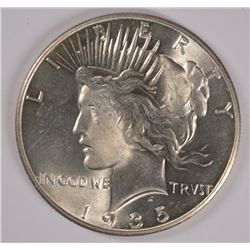 1935 PEACE SILVER DOLLAR, GEM BU WHITE!