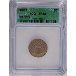 1867 SHIELD NICKEL ICG EF-45