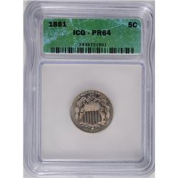 1881 PROOF SHIELD NICKEL ICG PR-64