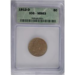 1912-D LIBERTY NICKEL ICG MS-63