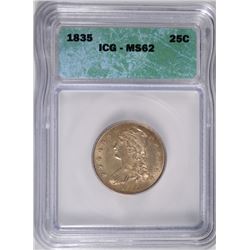 1835 BUST QUARTER ICG MS-62