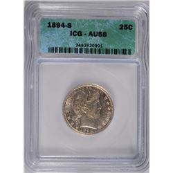 1894-S BARBER QUARTER ICG AU-58