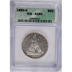 1860-O SEATED LIBERTY HALF DOLLAR ICG AU-50