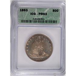 1863 SEATED LIBERTY HALF ICG PR-63