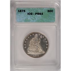 1875 SEATED LIBERTY HALF ICG PR-63