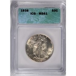 1938 WALKING LIBERTY HALF ICG MS-61