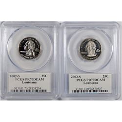 ( 2 ) 2002-S LOUISIANA STATE QUARTERS, PCGS PR-70 DCAM