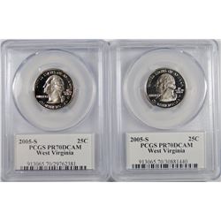 ( 2 )  2005-S WEST VIRGINIA STATE QUARTERS, PCGS PR-70 DCAM