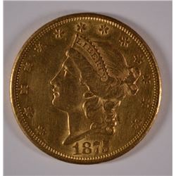 1875-CC $20.00 LIBERTY GOLD, AU/BU RARE! LOTS OF LUSTRE!
