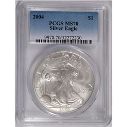 2004 AMERICAN SILVER EAGLE, PCGS MS-70 PERFECT
