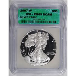 2007-W PROOF SILVER AMERICAN EAGLE ICG PR-69 DCAM