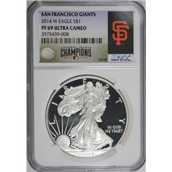 2014-W PROOF SILVER AMERICAN EAGLE NGC PF-69 UC (NATIONAL LEAGUE CHAMPS SAN FRAN