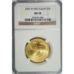 2003-W $10 GOLD (FIRST FLIGHT) COMMEN NGC MS-70 !!!!