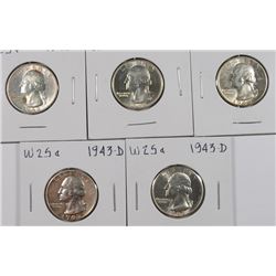 (5) CH BU 1943-D WASHINGTON QUARTERS