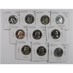 (10) 1963 PROOF WASHINGTON QUARTERS