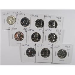 (10) 1964 PROOF WASHINGTON QUARTERS
