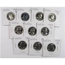 (10) 1964 PROOF WASHINGTON QUARTERS