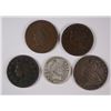 Image 1 : 5 COINS: 1897 BARBER QUARTER FINE; 1855-O ARROWS SEATED LIBERTY HALF