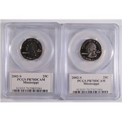 ( 2 ) 2002-S MISSISSIPPI STATE QUARTERS, PCGS PR-70 DCAM