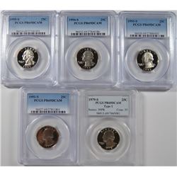 (5) WASHINGTON QUARTERS ALL PCGS PR-69 DCAM 1979-S T-1, 91-S, 93-S, 94-S, 95-S
