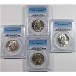 ( 2 ) 1955 & ( 2 ) 1956 FRANKLIN HALF DOLLARS, PCGS MS-63 FBL