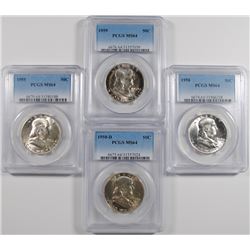 1955, 58, 58-D & 59 FRANKLIN HALF DOLLARS, PCGS MS-64