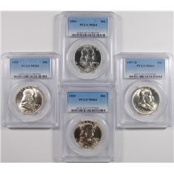 1955, 57-D, 59 & 63 FRANKLIN HALF DOLLARS, PCGS MS-64