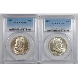 ( 2 ) 1955 FRANKLIN HALF DOLLARS, PCGS MS-65