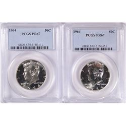 2 1964 KENNEDY HALVES PCGS PR-67