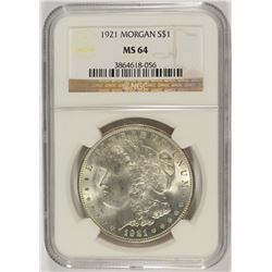 1921 MORGAN SILVER DOLLAR, NGC MS-64
