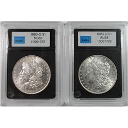( 2 ) CCGS GRADED MORGAN DOLLARS: 1880-O AU/BU & 1883-O CHOICE BU