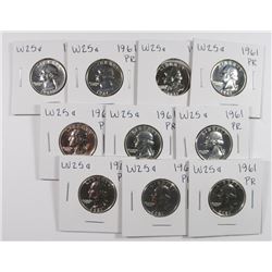 (10) 1961 PROOF WASHINGTON QUARTERS