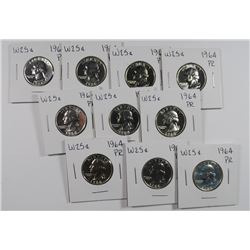 (10) 1964 PROOF WASHINGTON QUARTERS