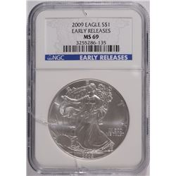 2009 SILVER AMERICAN EAGLE NGC MS-69 (EARLY RELEASE) (CRACKED CASE)