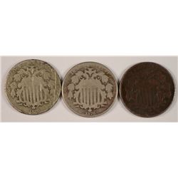 (3) 1870 SHIELD NICKELS