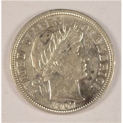 1907 BARBER DIME AU/BU