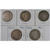 Image 1 : (5) 1901 BARBER HALF DOLLARS