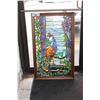 Image 1 : FRAMED LEADED STAINED GLASS DECORATIVE WINDOW PANEL - PEACOCK