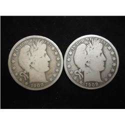 1908-D & O BARBER HALF DOLLARS