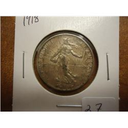 1918 FRENCH SILVER 2 FRANCS