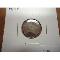 1857 SEATED LIBERTY HALF DIME TOUGH SHAPE