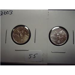 2-2003 MEXICO SILVER LIBERTADS 1/20 OZ. UNC