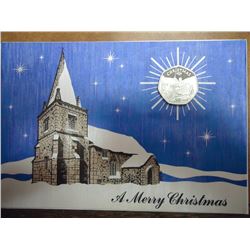 XMAS CARD WITH 1988 ISLE OF MAN SILVER PROOF 50 PENCE COIN