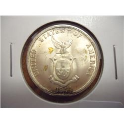 1944-S US/PHILIPPINES SILVER 50 CENTAVOS WITH GLUE RESIDUE, .2411 OZ. ASW