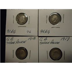 1915,16,18 & 19 GREAT BRITAIN SILVER 3 PENCE