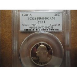 1981-S TYPE I WASHINGTON QUARTER PCGS PR69 DCAM