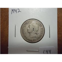 1942 DOMINICAN REPUBLIC SILVER 25 CENTAVOS .1808 OZ. ASW